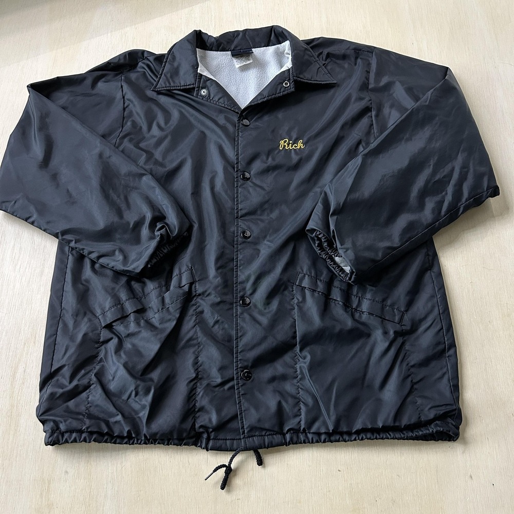 Vintage Hilton Jacket Mens Large Black Snap Windbreaker Lined USA Past Finders